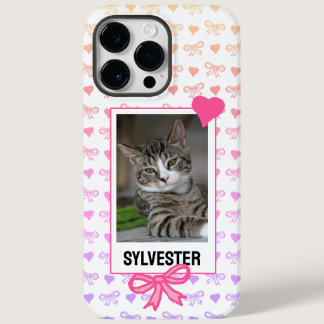 Custom Pet Portrait Cute Pink Ribbon Heart Photo Case-Mate iPhone 14 Pro Max Case