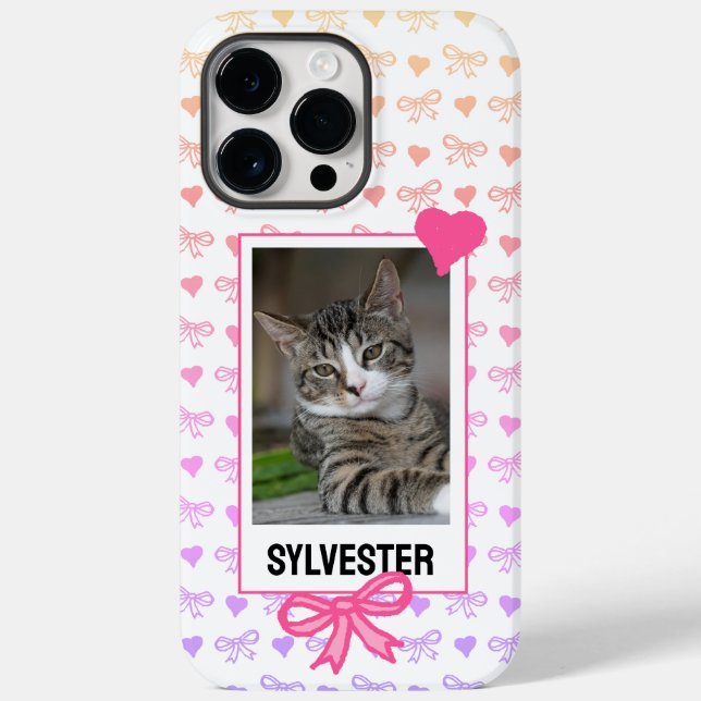 Custom Pet Portrait Cute Pink Ribbon Heart Photo Case-Mate iPhone Case (Back)
