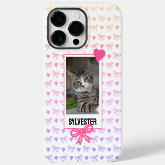 Custom Pet Portrait Cute Pink Ribbon Heart Photo iPhone 14 Pro Max Case