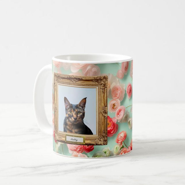 Custom Pet Portrait Mug – Your Cat in a Frame (Front Left)