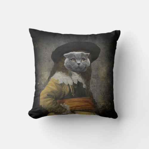 Custom Pet Portrait Painting Fancy Antique Man Throw Pillow