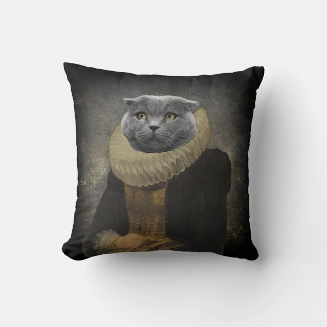 Custom Pet Portrait Painting Lady Ruffle Throw Pillow (Front)