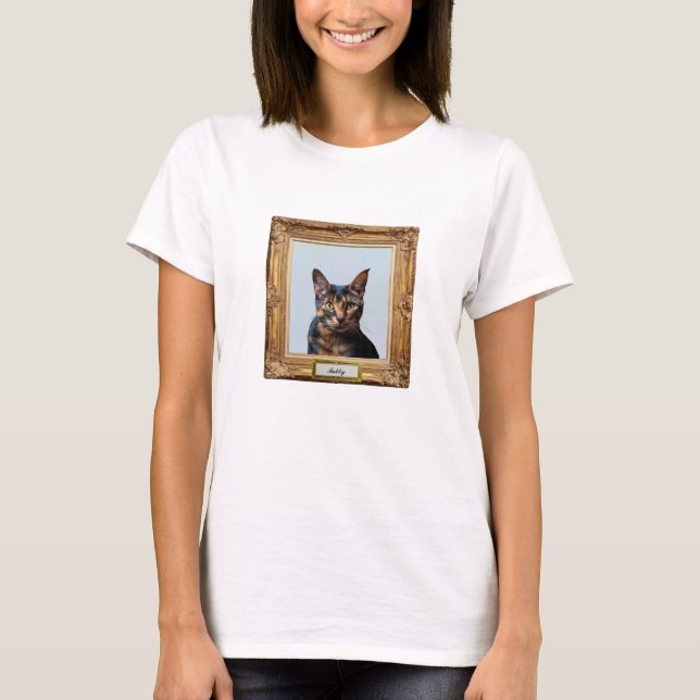 Custom Pet Portrait T-shirt – Your Cat in a Frame (Front)