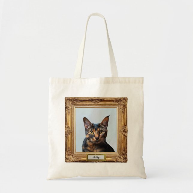 Custom Pet Portrait Tote – Your Cat in a Frame Bag (Front)