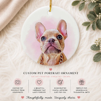 Custom Pet Portrait Watercolor Dog Cat Holiday Ceramic Ornament