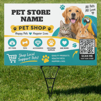 Custom Pet Shop Yard Sign with QR Code