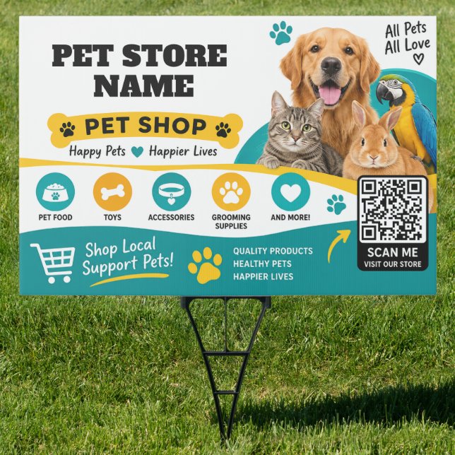 Custom Pet Shop Yard Sign with QR Code  (Insitu)