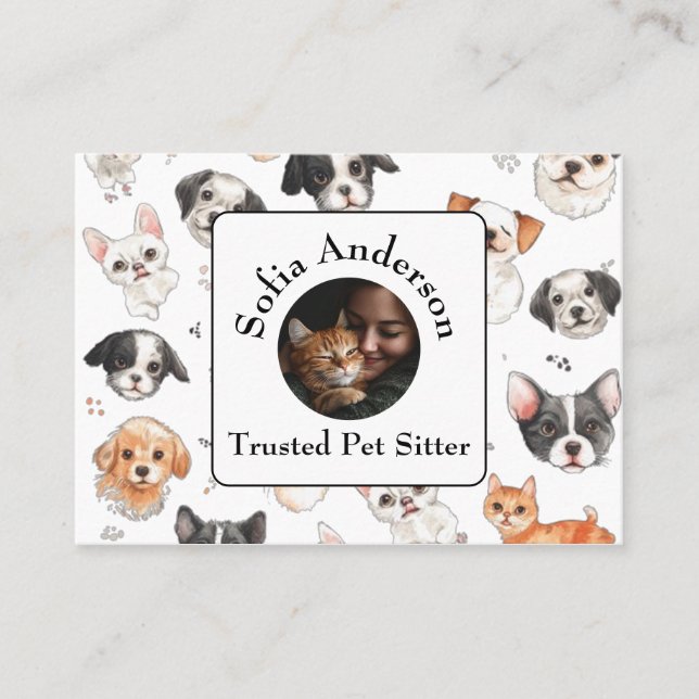 Custom Pet Sitter Business Card with Photo & Name  (Front)