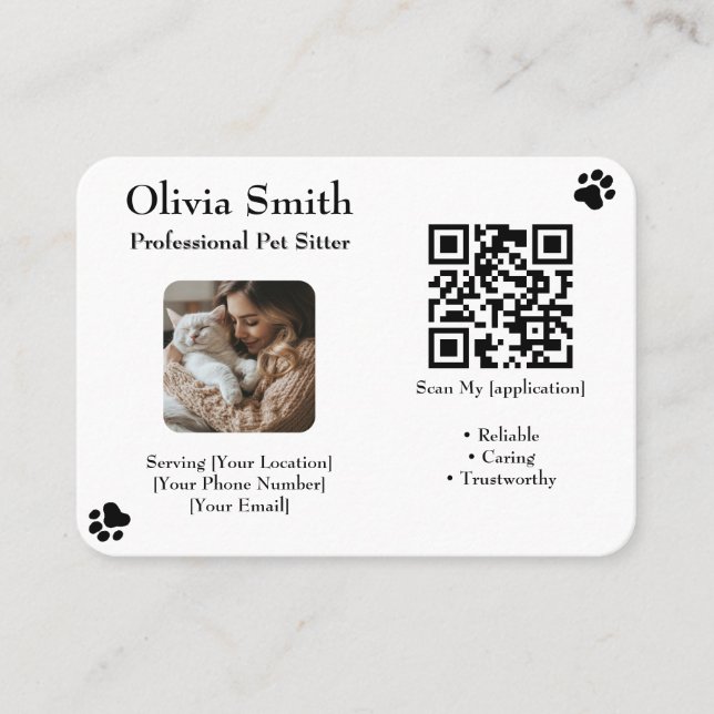 Custom Pet Sitter Business Card with Photo & QR  (Front)