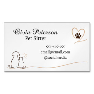Custom Pet Sitter With Cute Dog & Cat Design Business Card Magnet