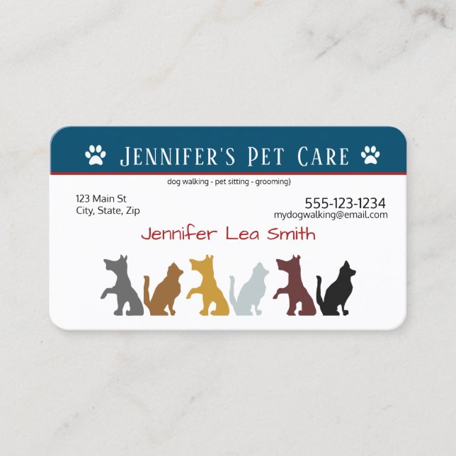 Custom Pet Sitting Business Cards - Dogs & Cats (Front)