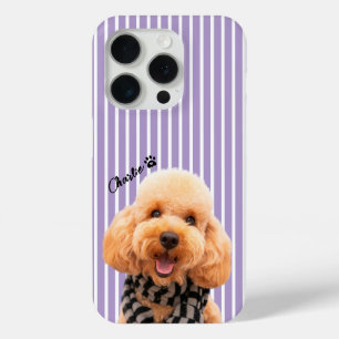 Custom Pet Striped Phone With Pet Photo and Name iPhone 15 Pro Case
