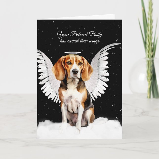 Custom Pet Sympathy Loss of a Dog Beagle Angel Card (Front)