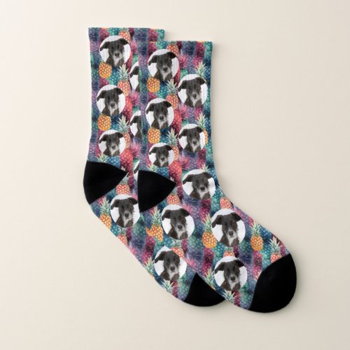 Custom Pet Watercolor Pineapple Pattern Socks