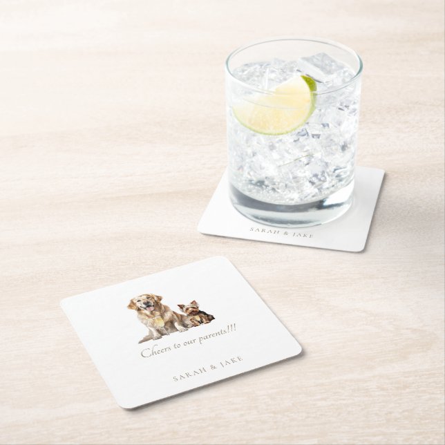 Custom Pet Wedding Cheers to our Parents  Square Paper Coaster (Insitu)
