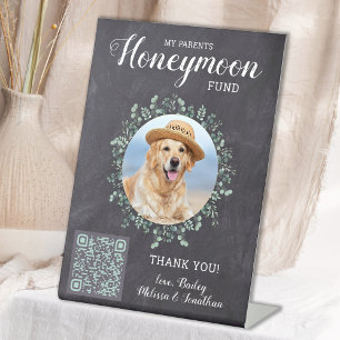 Custom Pet Wedding Dog Photo Honeymoon Fund Pedestal Sign