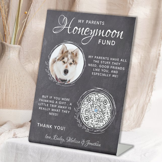 Custom Pet Wedding Venmo Dog Photo Honeymoon Fund Pedestal Sign (Creator Uploaded)