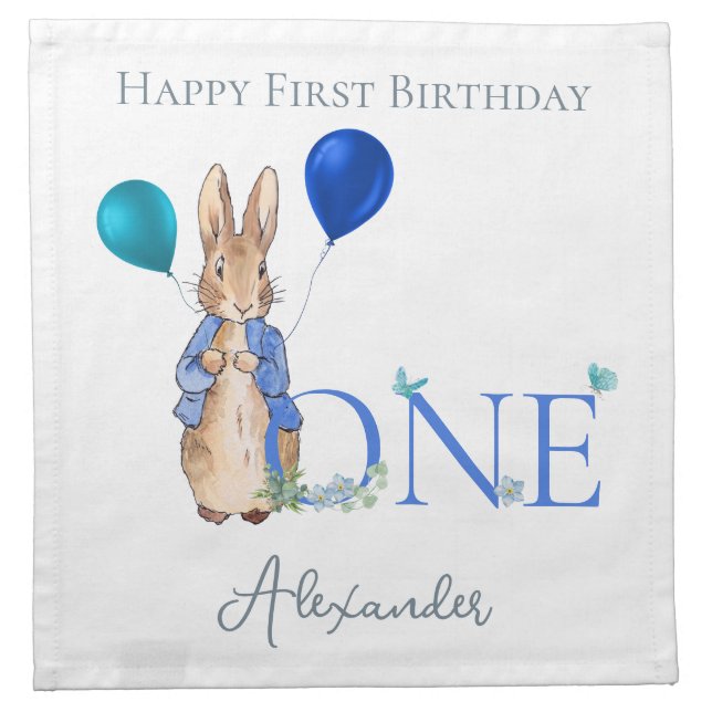 Custom Peter the rabbit 1st Birthday Cloth Napkin (Front)