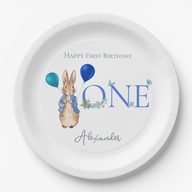Custom Peter the rabbit 1st Birthday Paper Plates (Front)