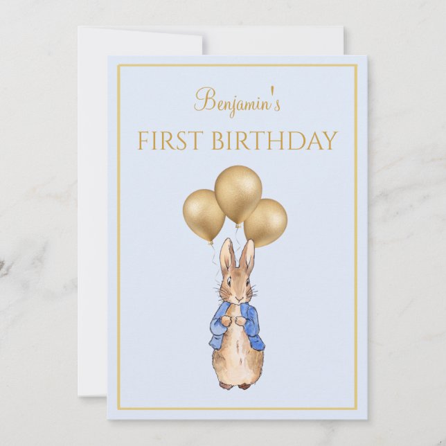 Custom Peter the Rabbit First Birthday Invitation (Front)
