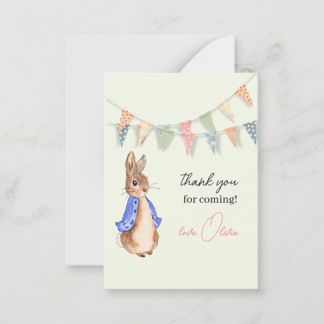 Custom Peter the rabbit with buntings Thank You Note Card (Front)