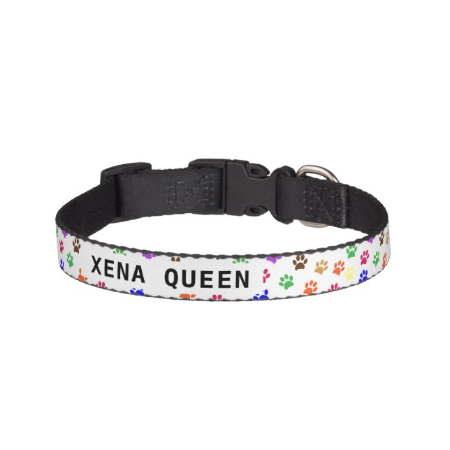 Custom Pet's Name Colorful Paw Prints Pet Collar (Front)