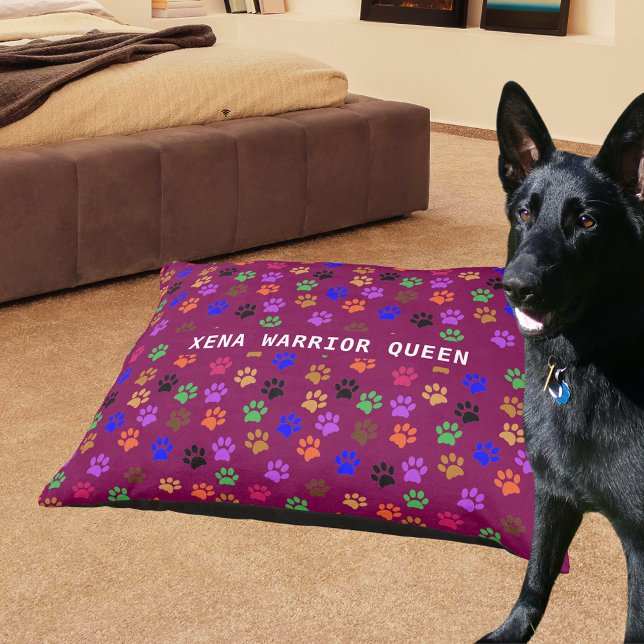 Custom Pet's Name Colorful Paw Prints Purple Pet Bed (Custom Pet's Name Colorful Paw Prints Purple Pet Bed)