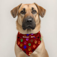 Custom Pet's Name Colorful Paw Prints Red BG