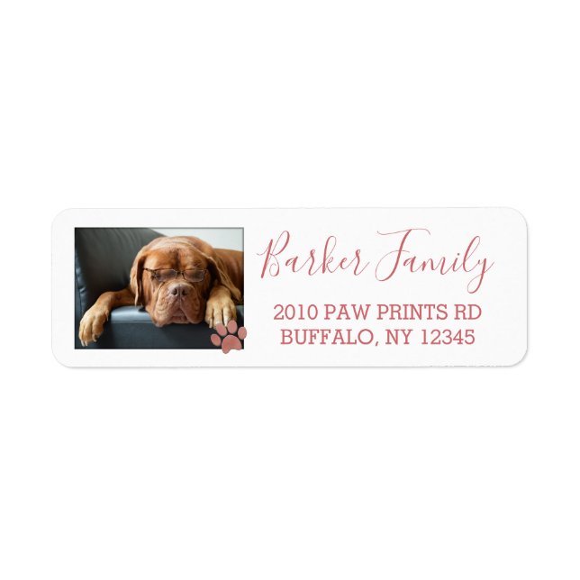 Custom Pets Photo Family Rose Gold Paw Print Label (Front)