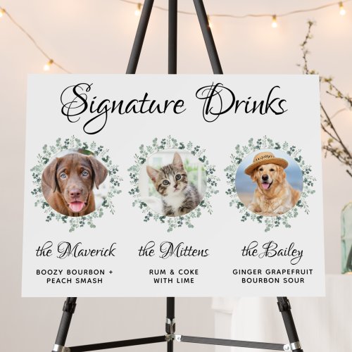 Custom Pets Signature Drinks Wedding Bar Sign