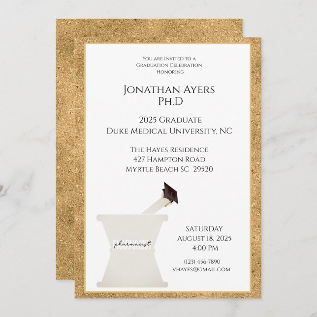 Custom Pharmacist Graduation Invitation (Front/Back)