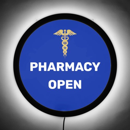 Custom Pharmacy Open  Caduceus on Royal Blue LED Sign