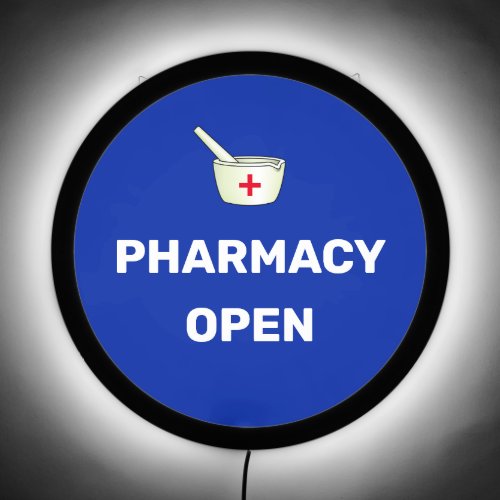 Custom Pharmacy Open  Mortar on Royal Blue LED Sign