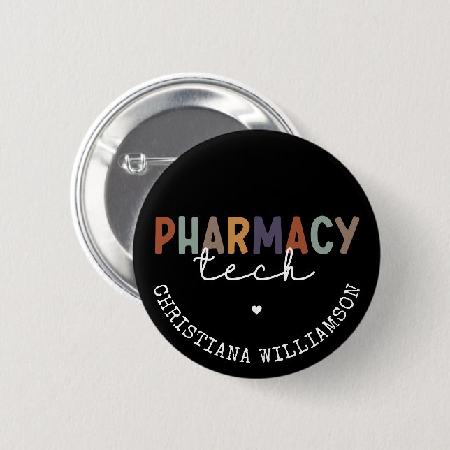 Custom Pharmacy Tech Retro Pharmacy Technician Button (Front & Back)