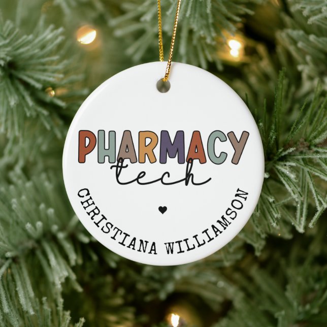 Custom Pharmacy Tech Retro Pharmacy Technician Ceramic Ornament (Tree)