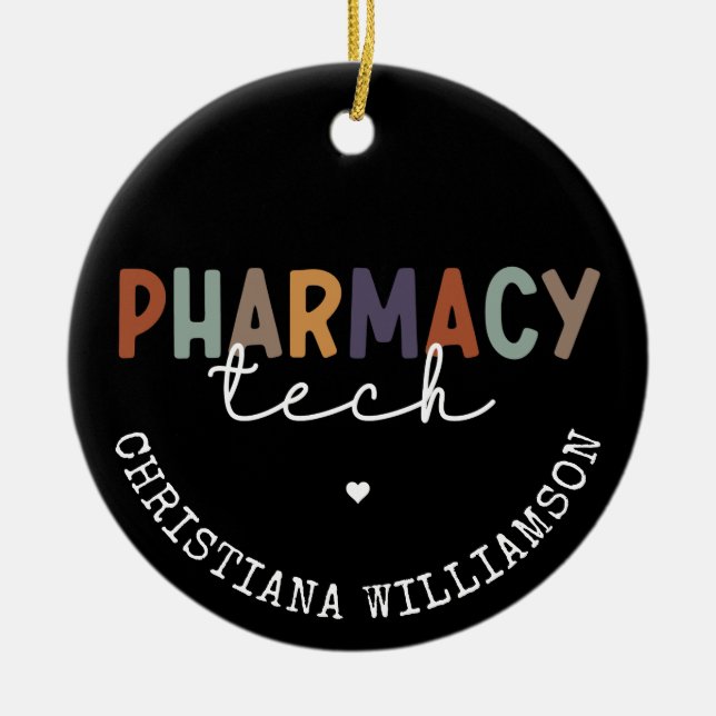 Custom Pharmacy Tech Retro Pharmacy Technician Ceramic Ornament (Front)