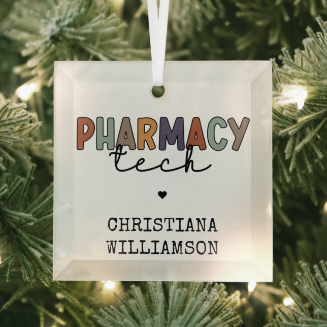 Custom Pharmacy Tech Retro Pharmacy Technician Glass Ornament (Insitu)