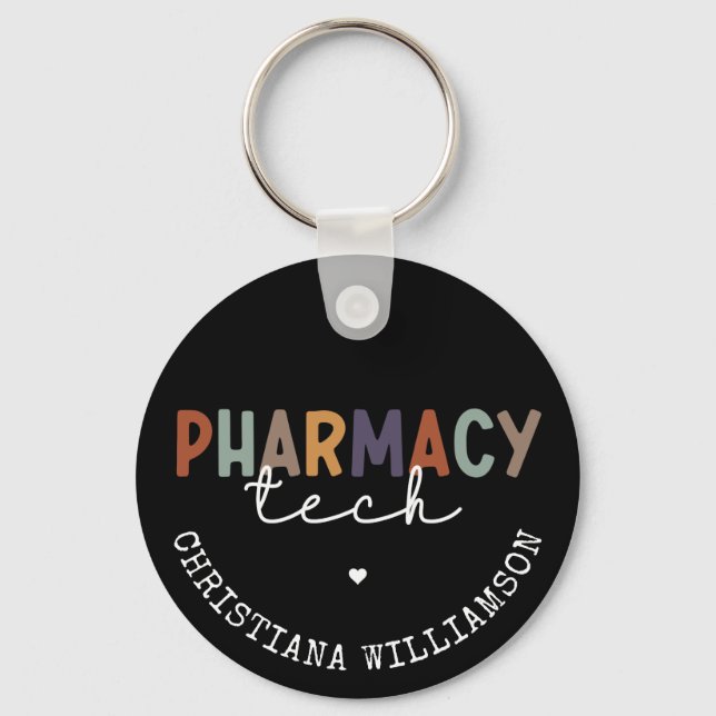 Custom Pharmacy Tech Retro Pharmacy Technician Keychain (Front)