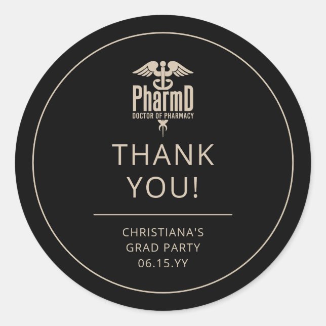 Custom PharmD Doctor of Pharmacy Graduation Party Classic Round Sticker (Front)