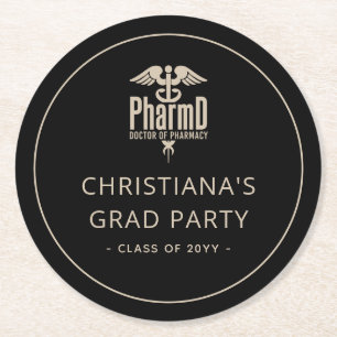 Custom PharmD Doctor of Pharmacy Graduation Party Round Paper Coaster
