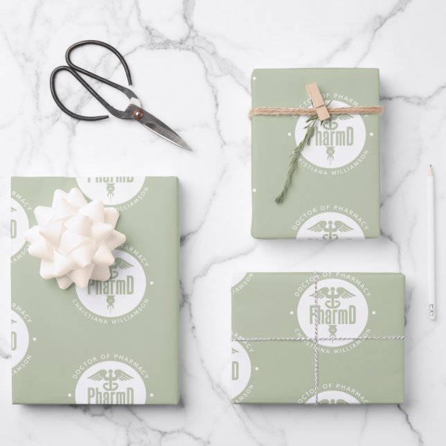 Custom PharmD Doctor of Pharmacy Graduation Wrapping Paper Sheets (Front)
