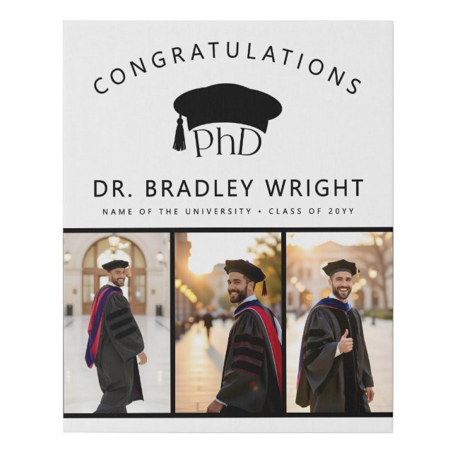 Custom PhD Doctoral Grad Hat Doctoral Graduation Faux Canvas Print (Front)