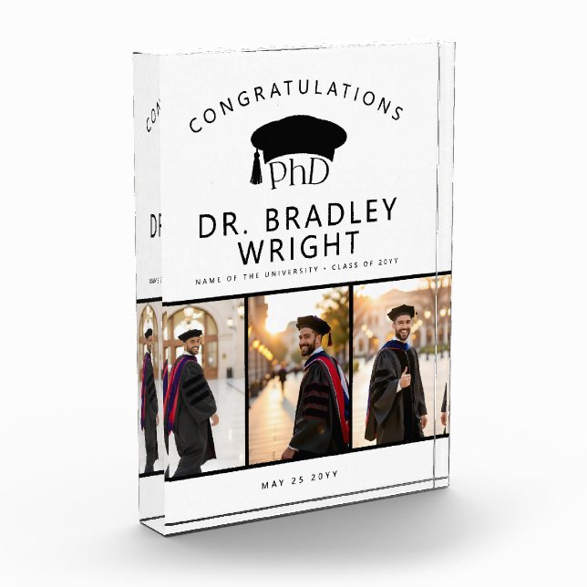 Custom PhD Doctoral Grad Hat Doctoral Graduation Photo Block (Left)