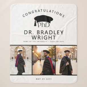 Custom PhD Doctoral Grad Hat Doctoral Graduation Sherpa Blanket