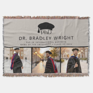 Custom PhD Doctoral Grad Hat Doctoral Graduation Throw Blanket