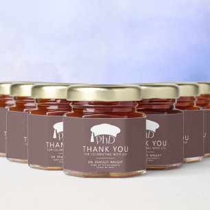 Custom PhD Doctoral Grad Hat Graduation Thank You Honey Jar Favors