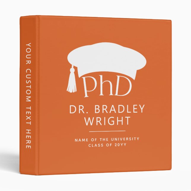 Custom PhD Doctoral Hat Doctoral Degree Graduation 3 Ring Binder (Front/Spine)