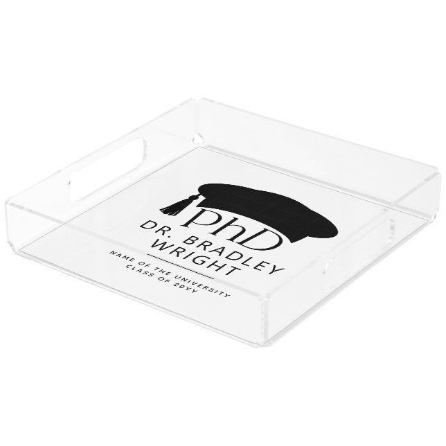 Custom PhD Doctoral Hat Doctoral Degree Graduation Acrylic Tray (Angled)