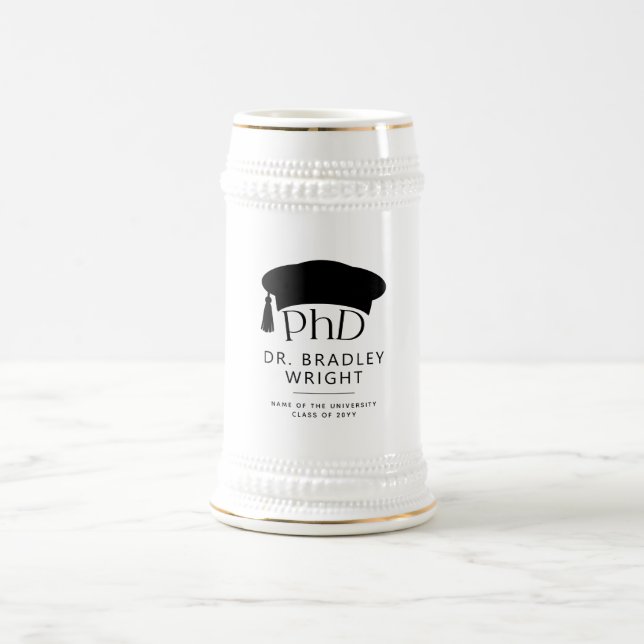 Custom PhD Doctoral Hat Doctoral Degree Graduation Beer Stein (Center)