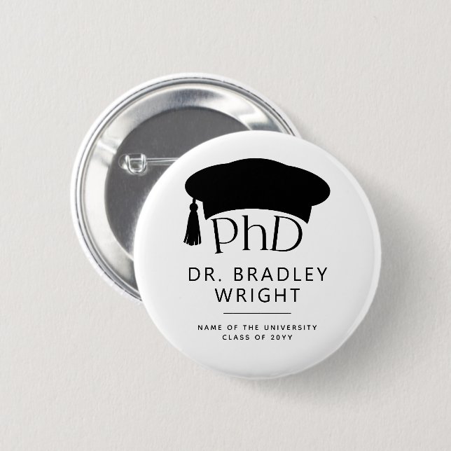 Custom PhD Doctoral Hat Doctoral Degree Graduation Button (Front & Back)